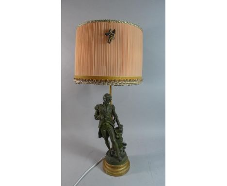 A Spelter Figural Table Lamp, Nelson, with Shade, Total Height  74cm 