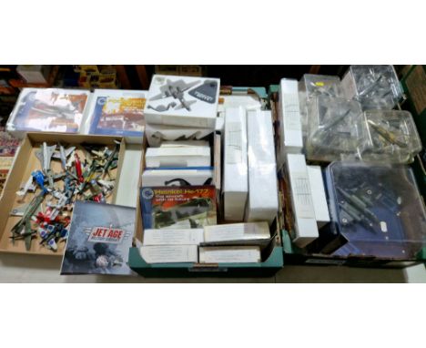 2 boxes of assorted boxed model aircraft &amp; a tray of loose model aircraft to include Atlas editions WWII (most with leafl