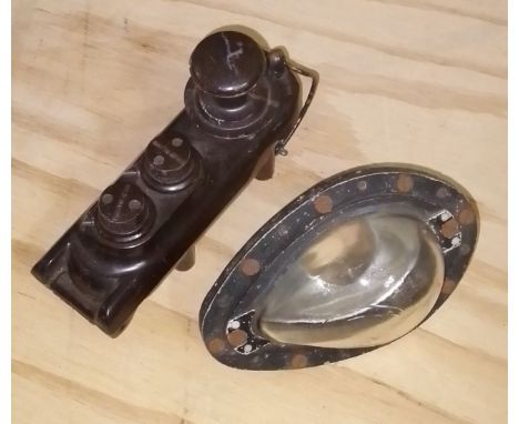 A WWII Spitfire Morse identity lamp and a Lancaster bathtub   bakelite Morse key.  