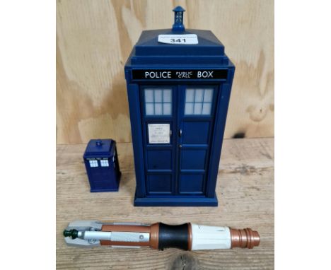 Three Doctor Who toys comprising 2 x Tardis &amp; a sonic screwdriver.  