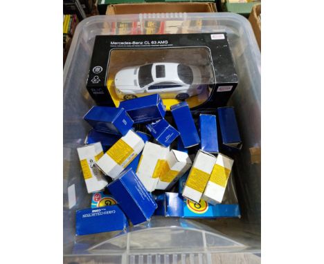 A box of assorted boxed diecast vehicles to include 19 Corgi Cameo, one remote control Mercedes Benz CL63 AMG &amp; 4 Tesco H