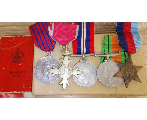 A WWII George Medal awarded to Lieutenant Alexander Charles Thomas Royal Engineers, together with an unnamed MBE, Defence, 19