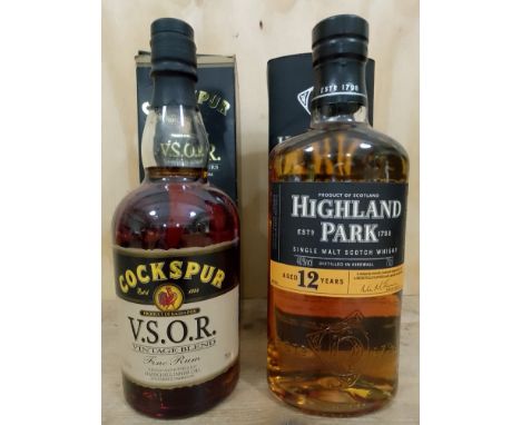 Cockspur V.S.O.R Garfield Sobers Special Edition rum, 750ml, boxed, together with a Highland Park single malt Scotch whisky, 