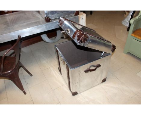 aluminum trunk with leather band H:61CM W:51CM D:51CM