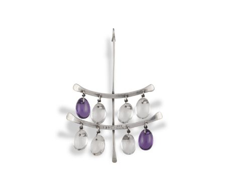 A ROCK CRYSTAL AND AMETHYST MULTI DROP PENDANT, BY VIVIANNA TORUN BÚLOW-HUBE FOR GEORG JENSEN, CIRCA 1970 The large pendant s