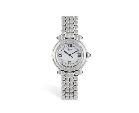 A STAINLESS STEEL AND DIAMOND QUARTZ 'HAPPY SPORT' BRACELET WATCH, BY CHOPARD 7-jewel ETA quartz movement, the circular white