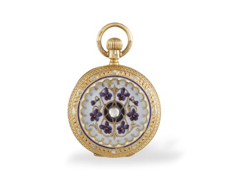 A VICTORIAN LADY'S DIAMOND AND ENAMEL FULL CASE POCKETWATCH, BY J. WALTHAM, 1886 Of manual wind movement, the circular white 