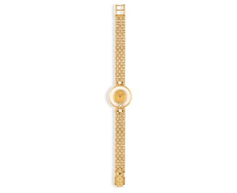 A LADY'S 18K GOLD 'HAPPY DIAMONDS' WRISTWATCH, BY CHOPARD 4-jewel ETA 2001001-Cal quartz movement, the circular case with cha