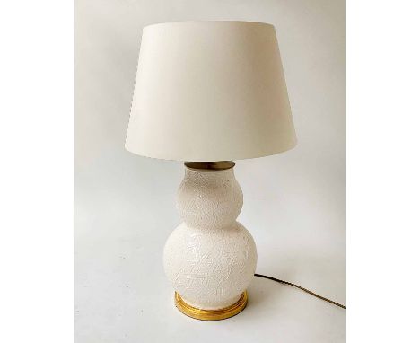 TABLE LAMP, Chinese Blanc de Chine double gourd style with gilt wood base and adjustable white shade, 80cm H.