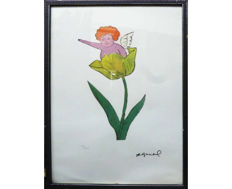 ANDY WARHOL 'Cherub in a Daffodil', lithograph from Leo Castelli gallery, stamped on reverse edited by G Israel on Arches pap