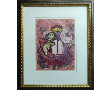 MARC CHAGALL, 'The lion and the dove with the tablets of law', 1962, lithograph, printed by Mourlot published by Sauret, from
