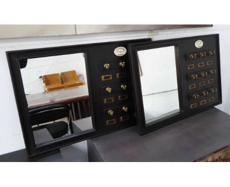 HALL MIRRORS, a pair, vintage English style with key hooks, 46cm x 66cm. (2)