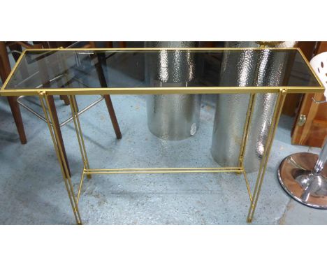 CONSOLE TABLE, 1960's French style, smoked glass top, 102cm x 29cm x 75cm.