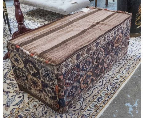 FOOTSTOOL, upholstered in 19th century Persian carpet, 108cm x 52cm x 46cm H.