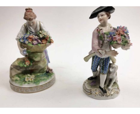 DRESDEN PORCELAIN FIGURES, polychrome decorated, 16cm H.