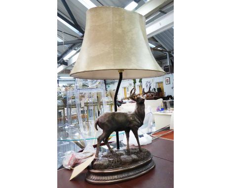 STAG TABLE LAMP, with faux leather shade, 67cm H.