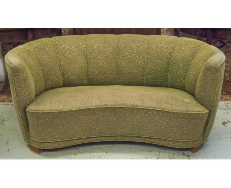 BANANA SOFA, Art Deco in original green upholstery (fabric worn) 155cm W.