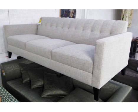 SOFA, contemporary design in light grey repeat patterned upholstery on ebonised legs, 192cm x 82cm x 76cm.