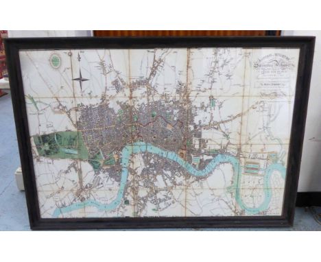 MAP OF LONDON, vintage reproduction, framed, 133cm x 92cm.