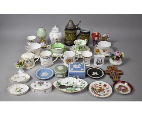 A Collection of Various Continental and English Ceramics to comprise Four Pieces of Wedgwood Jasperware, Royal Albert Flowers