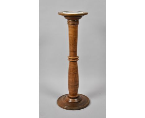 A Mid 20th Century Turned Wooden Torchere Stand with Inset Ceramic Circular Tiled Top, 77cm high 