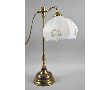 A Modern Reproduction Brass Table Lamp with Opaque Glass Shade, 48cm High 