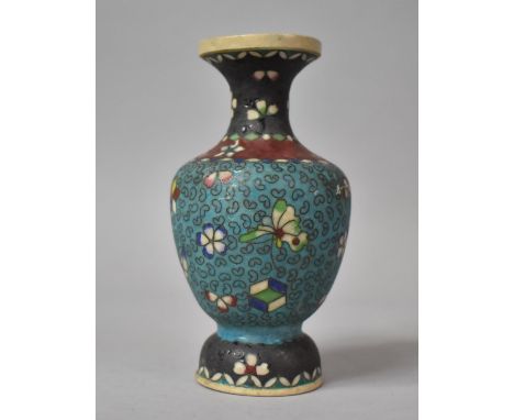 An Oriental Ceramic Vase Decorated in the Cloisonne Style on Blue Ground, 16cm high 