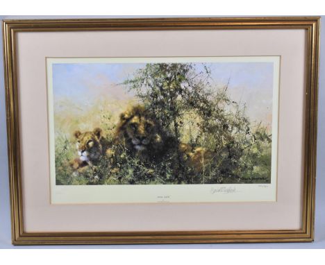 A Framed David Shepherd Limited Edition Print, "Cool Cats", Signed by the Artist and with Proof Stamp, no. 679/850, 40x23cm 