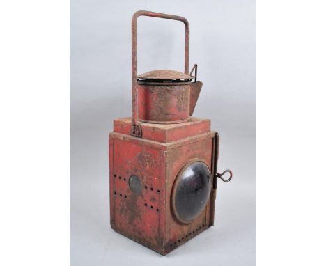A Vintage Metal British Rail Brake Light, Painted Red, 45cm high 