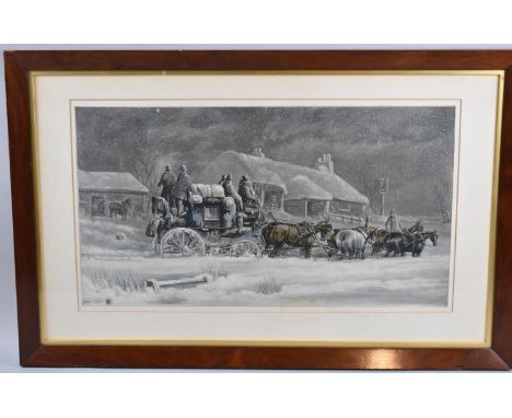 A Large Framed Coaching Print After Henderson and Engraved by J Harris, Published June 1845 by Fores, Winter Scene Outside Ta