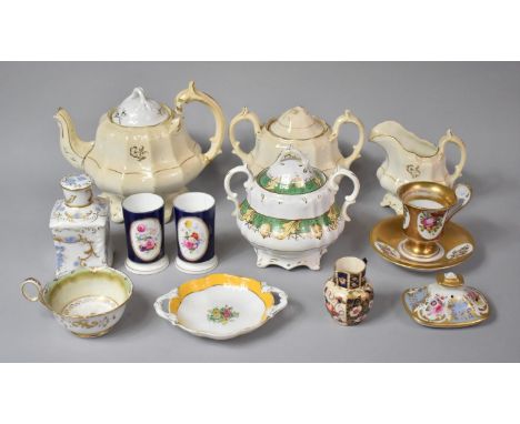 A Collection of Various 19th Century ceramics to comprise Porcelain Cup and Saucers with Floral Cartouches and Handle with Li