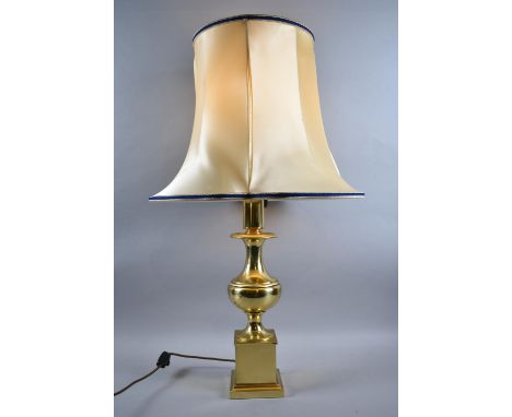 A Modern Brass Vase Shaped Table Lamp and Shade on Square Plinth Base, 80cm high max 