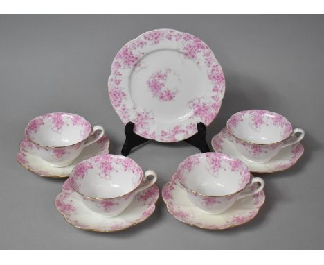 A Small Collection of Pink Floral Decorated Foley Wileman Teacups and Saucers 