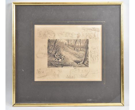 A Framed Framed Frank Paton Monochromed Sporting Print, "Out of the Hunt", 25x21cm 