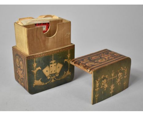 An Italian Inlaid Two Division Playing Card Box, With Loss to Panels, Together with a Single Pack of Mr Therm Advertising Pla