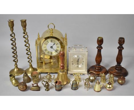 A Collection of Various Metalwares to comprise Pair of Barley Twist Candlesticks, President Quartz Mantel Clock (In Need of R