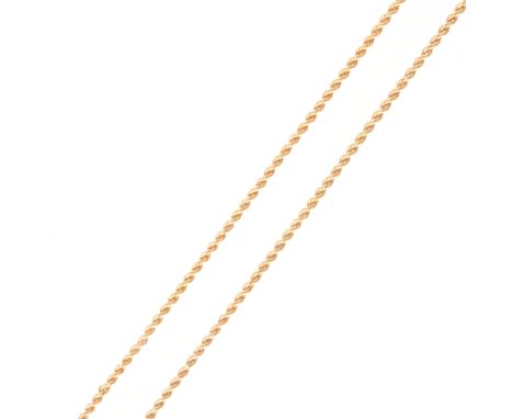 A yellow metal twisted rope link chain, 1.8mm gauge, 38cm long, approximate weight 7gms.