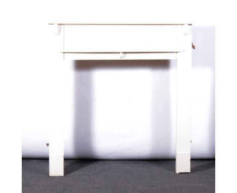 Painted wood mantel and fire surround, width 135cm, height 138cm.