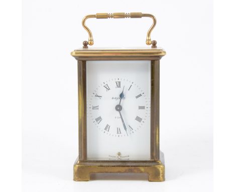 French brass cased carriage clock, white enamel dial, signed Bayard, 8-day, black back-plate marked Duverdrey &amp; Bloquel, 