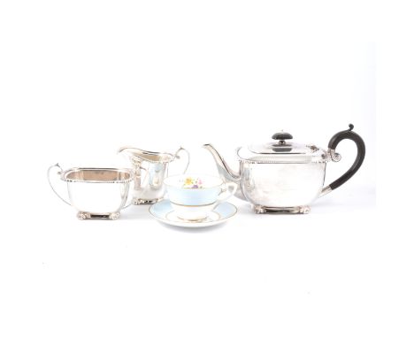 Royal Worcester bone china tea service, Miranda pattern; together with an electroplated three-piece teaset.