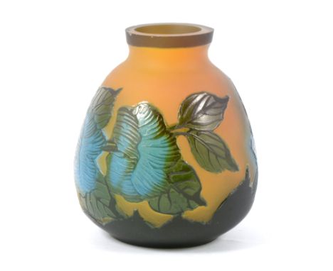 A Czech coloured glass vase, marked Galle Tip, floral design 10.5cm.