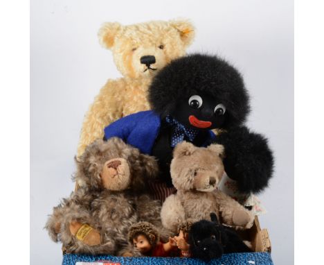 Steiff and Merrythought bears, hedgehog and Gollys, (8)