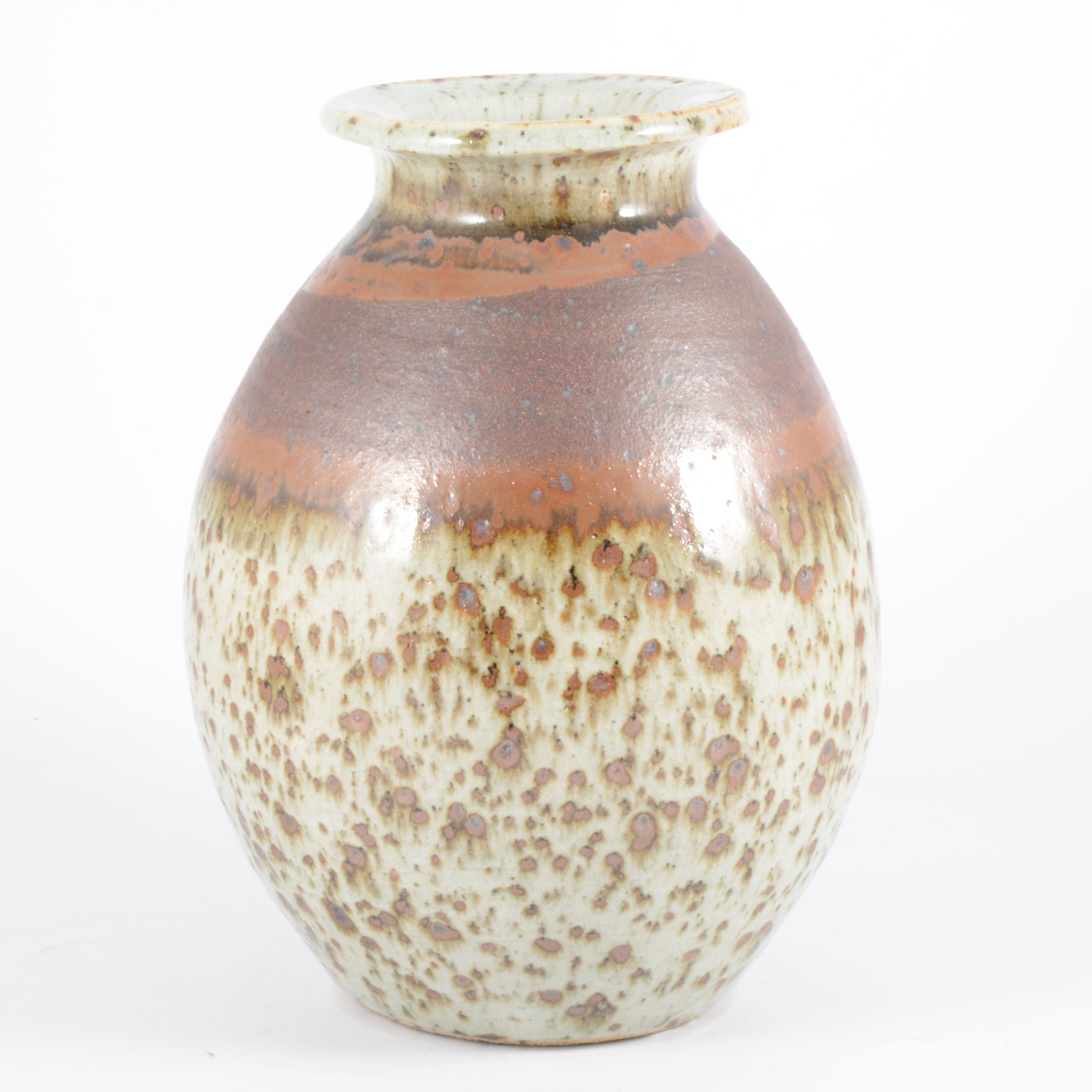 Barbara Cass, a stoneware studio pottery vase, broad iron glaze band to ...