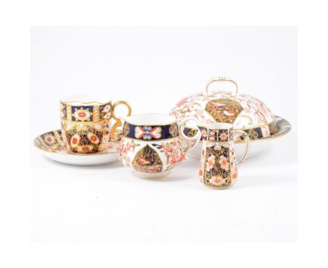 Derby Crown porcelain part tea service, Imari pattern, no.198, similar dessert plates, muffin dishes; together with Royal Cro