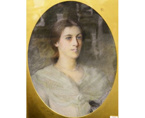 A. Hitchens, Portrait of a lady, head and shoulder length, signed and dated 1906, pastel, oval, 58cm x 43cm.