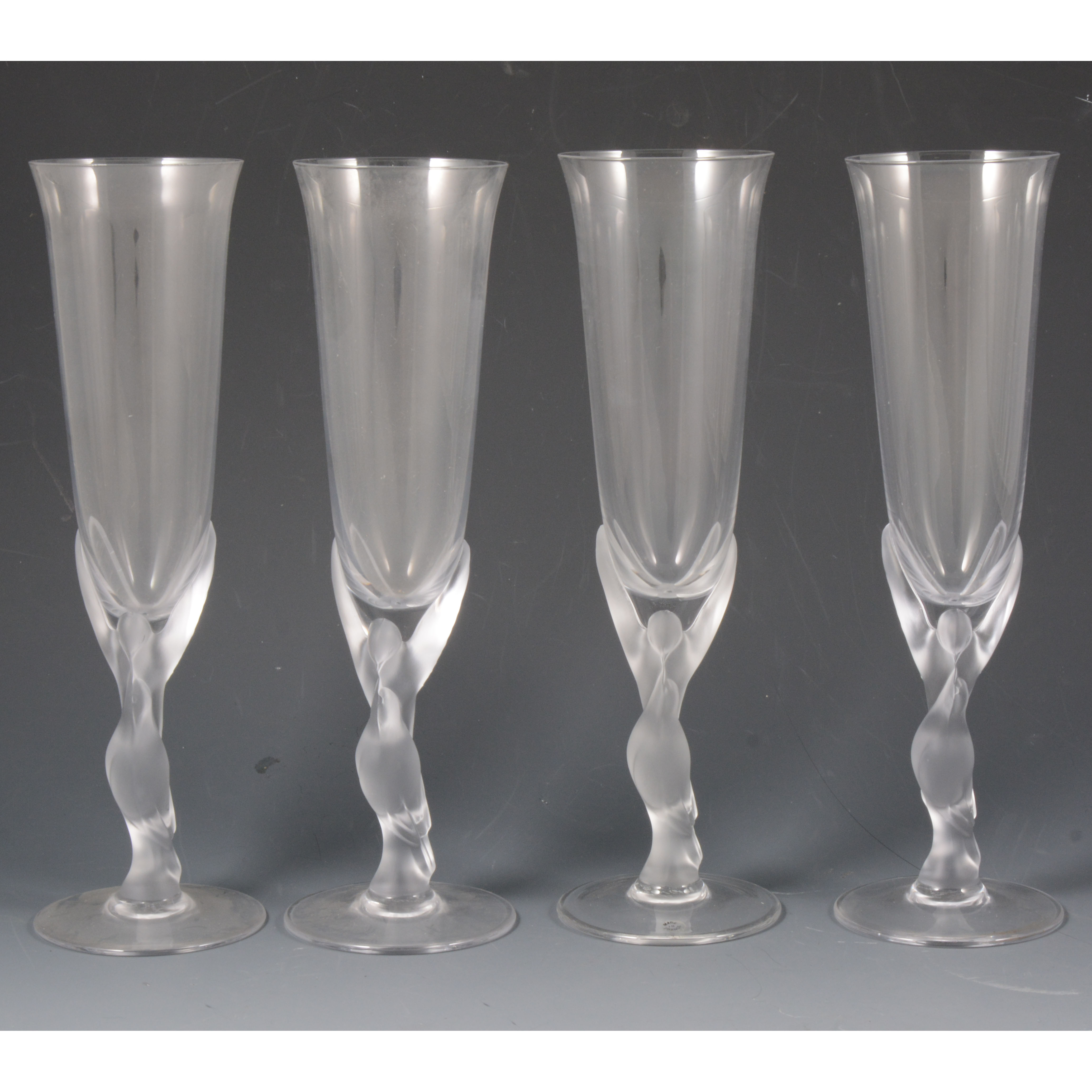 Set of twelve French Snow Dove crystal champagne glasses by Igor Carl
