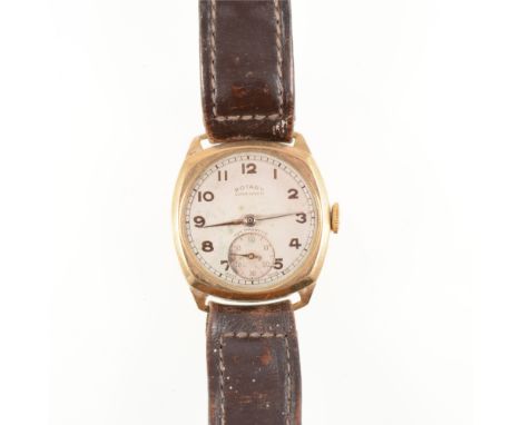Rotary - a gentleman's vintage "Super-Sports" wrist watch, circular arabic dial with subsidiary seconds dial in a 9 carat yel