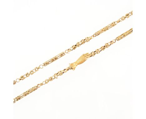 Saleroom Notice Estimate Change.A yellow metal fancy link chain necklace, alternating groups of belcher and milled links and 