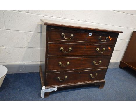 A GEORGIAN MAHOGANY CHEST OF FOUR GRADUATED DRAWERS, brass drop handles, on bracket feet, width 86cm x depth 52cm x height 81