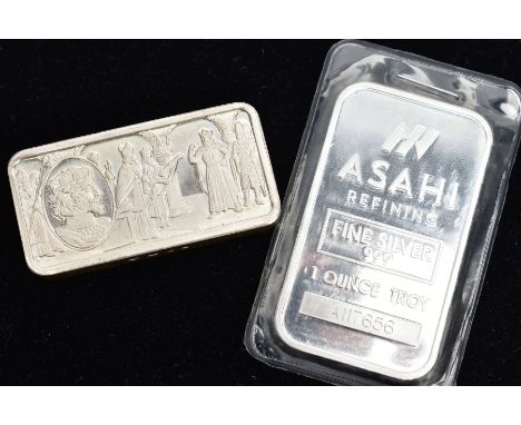 TWO INGOTS, the first depicting a historical scene of 1087-1100 King William Rufus and Archbishop Anselm, silver hallmark for